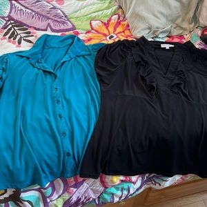 Fashion Bug sz L two summer tops similar material, no tag on jewel green shirt
